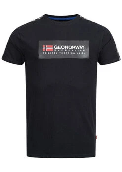 Geographical Norway Herren T-Shirt Mit Logo Print Vorne Rundhals Schwarz