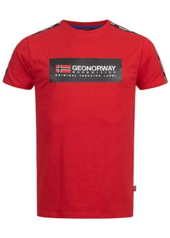 Geographical Norway Herren T-Shirt Mit Logo Print Vorne Rundhals Rot