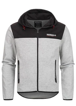 Geographical Norway Herren Zip-Hoodie Mit 2-Pockets Logo Print Schwarz Hell Grau