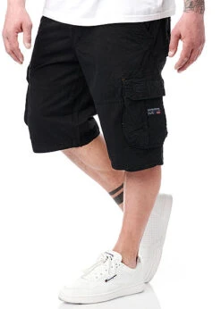 Geographical Norway Herren Bermuda Shorts Cargohose 6-Pockets Inkl. Gürtel Schwarz