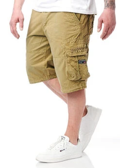 Geographical Norway Herren Bermuda Shorts Cargohose 6-Pockets Inkl. Gürtel Grün