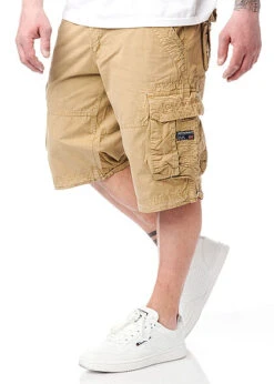 Geographical Norway Herren Bermuda Shorts Cargohose 6-Pockets Inkl. Gürtel Beige