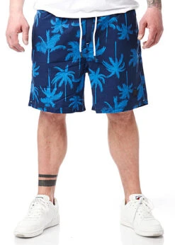 Indicode Herren Badehose Schwimm Shorts Palmen Print 3-Pockets Sapphire Blau