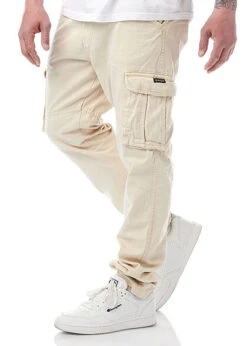 Indicode Herren Cargo Jeans Hose Inkl. Gürtel 6-Pockets Nebel Beige