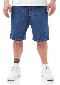 Urban Classics Herren Bermuda Jeans Shorts Mit 4-Pockets Mid Indigo Blau