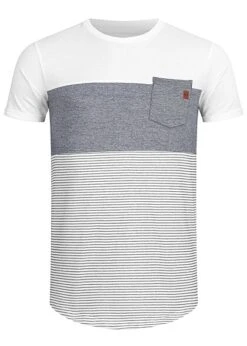 Indicode Herren 2-Tone T-Shirt Mit Streifen Muster & Einer Brusttasche Off Weiss Navy