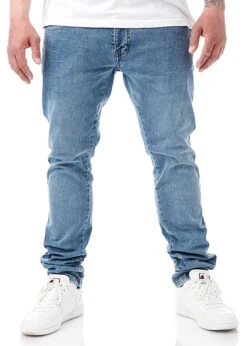Indicode Herren Basic Jeans Hose Mit 5-Pockets Regular Fit Mid Bleach Denim Blau