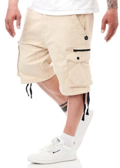 Indicode Herren Bermuda Cargo Shorts 6-Pockets Tunnelzug Am Beinabschluss Fog Beige
