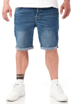 Only & Sons Herren Jeans Shorts Mit 5-Pockets Und Beinumschlag Washed Blau