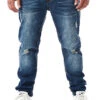 Seventyseven Lifestyle Herren Jeans Hose Mit 5-Pockets Destroyed Look Dunkel Blau