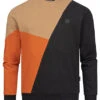 Indicode Herren Colorblock Sweater Mit Brustpatch Cornstalk Braun Schwarz Orange