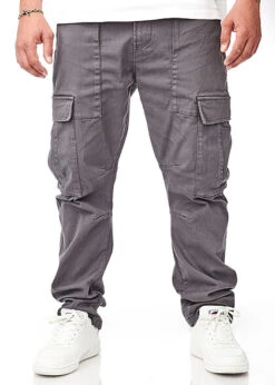 Indicode Herren Cargo Jeans Hose 6-Pockets Dunkel Grau