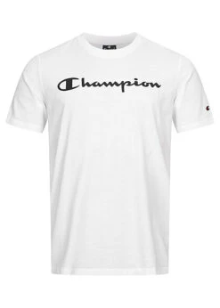 Champion Herren Crewneck T-Shirt Mit Logo Print Weiss Schwarz