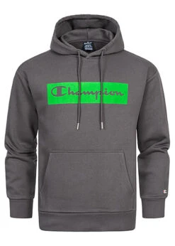 Champion Herren Hoodie Mit Kängurutasche Und Logo Print Dunkel Grau Grün
