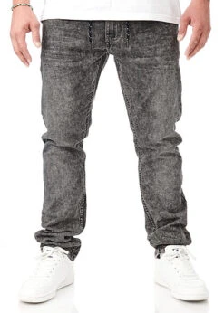 Indicode Herren Jeans Hose Mit Tunnelzug Und 5-Pockets Vintage Dunkel Grau
