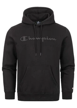 Champion Herren Hoodie Mit Kängurutasche Und Logo Print Schwarz