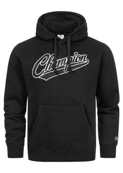 Champion Herren Hoodie Mit Kängurutasche Und Logo Print Schwarz Weiss