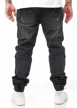 Seventyseven Lifestyle Herren Jeans Hose 4-Pockets Kordelzug Crash-Optik Washed Schwarz -Stilreich Geschäft 22107321 2