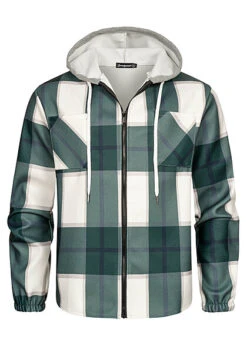 Seventyseven Lifestyle Herren 2-Tone Zip-Hoodie Mit Karo-Muster D. Grün Weiss