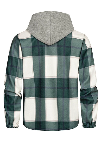 Seventyseven Lifestyle Herren 2-Tone Zip-Hoodie Mit Karo-Muster D. Grün Weiss 3 Seventyseven Lifestyle Herren 2-Tone Zip-Hoodie Mit Karo-Muster D. Grün Weiss – Bild 3