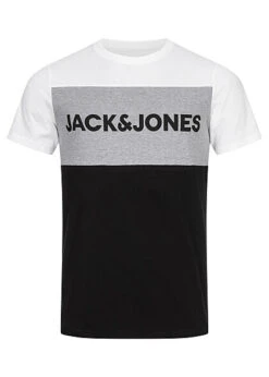 Jack & Jones Jack And Jones Herren NOOS Colorblock T-Shirt Mit Logo Print Weiss Grau Schwarz