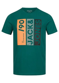 Jack & Jones Jack And Jones Herren T-Shirt Mit Streifen Logo Print Storm Grün