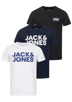 Jack & Jones Jack And Jones Herren NOOS 3-Pack T-Shirt Mit Logo Print 1x Schwarz 1x Navy 1x Weiss
