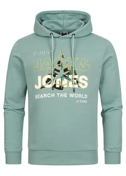 Jack & Jones Jack And Jones Herren Hoodie Kapuzenpullover Mit Logo Print Trellis Grün