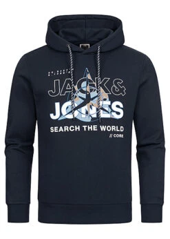 Jack & Jones Jack And Jones Herren Hoodie Kapuzenpullover Mit Logo Print Navy Blazer Blau