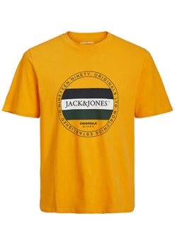 Jack & Jones Jack And Jones Herren T-Shirt Mit Logo Print Und Rundhals Iceland Poppy Orange Gelb