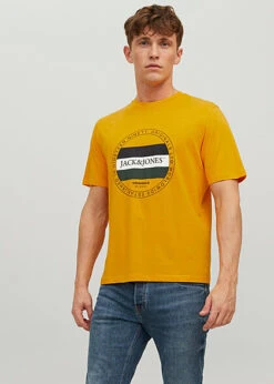 Jack & Jones Jack And Jones Herren T-Shirt Mit Logo Print Und Rundhals Iceland Poppy Orange Gelb -Stilreich Geschäft 23030345 2