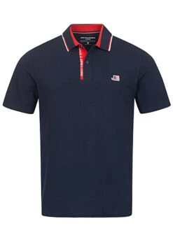 Jack & Jones Jack And Jones Herren Polo Shirt T-Shirt Mit Knopfleiste Navy Blazer Blau Rot