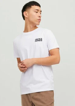 Jack & Jones Jack And Jones Herren NOOS T-Shirt Mit Rundhals Und Logo Print Weiss Schwarz -Stilreich Geschäft 23030364 2