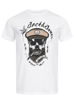 Jack & Jones Jack And Jones Herren T-Shirt Mit Captain Skull Print Bright Weiss