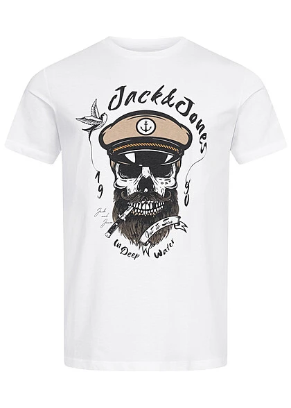 Jack & Jones Jack And Jones Herren T-Shirt Mit Captain Skull Print Bright Weiss 1 Jack & Jones Jack And Jones Herren T-Shirt Mit Captain Skull Print Bright Weiss