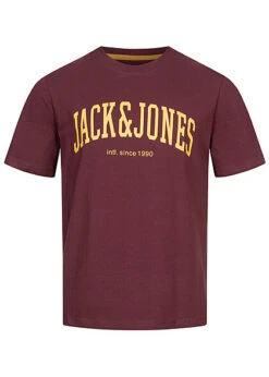 Jack & Jones Jack And Jones Herren NOOS T-Shirt Mit Rundhals Und Print Port Royale Bordeaux Rot