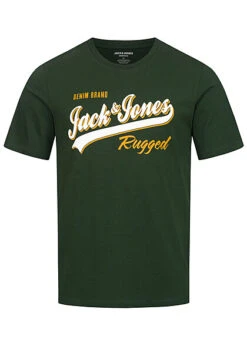Jack & Jones Jack And Jones Herren T-Shirt Mit Rundhals Und Logo Print Mountain View Dunkel Grün