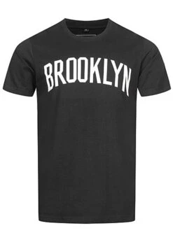 Mister Tee Herren T-Shirt Mit Rundhals Und Brooklyn Print Schwarz Weiss
