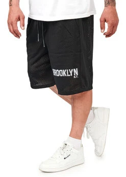 Seventyseven Lifestyle Herren Mesh Shorts Mit Tunnelzug Und 3-Pockets Schwarz